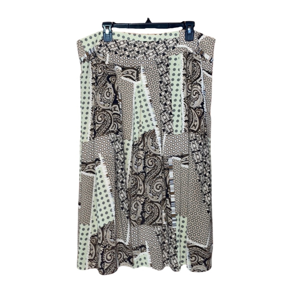 Emma James Multi Pattern Pleated Skirt - Cream & Brown - Size 16
